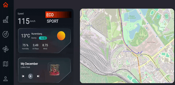 Infotainment application with moving marker designed following general steps