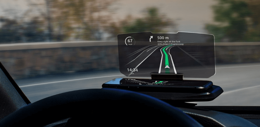 A heads-up display showing navigation.